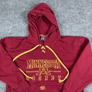 Easton Hoodie Mens M Maroon Minnesota Hockey Lace Up Pullover Sweatshirt